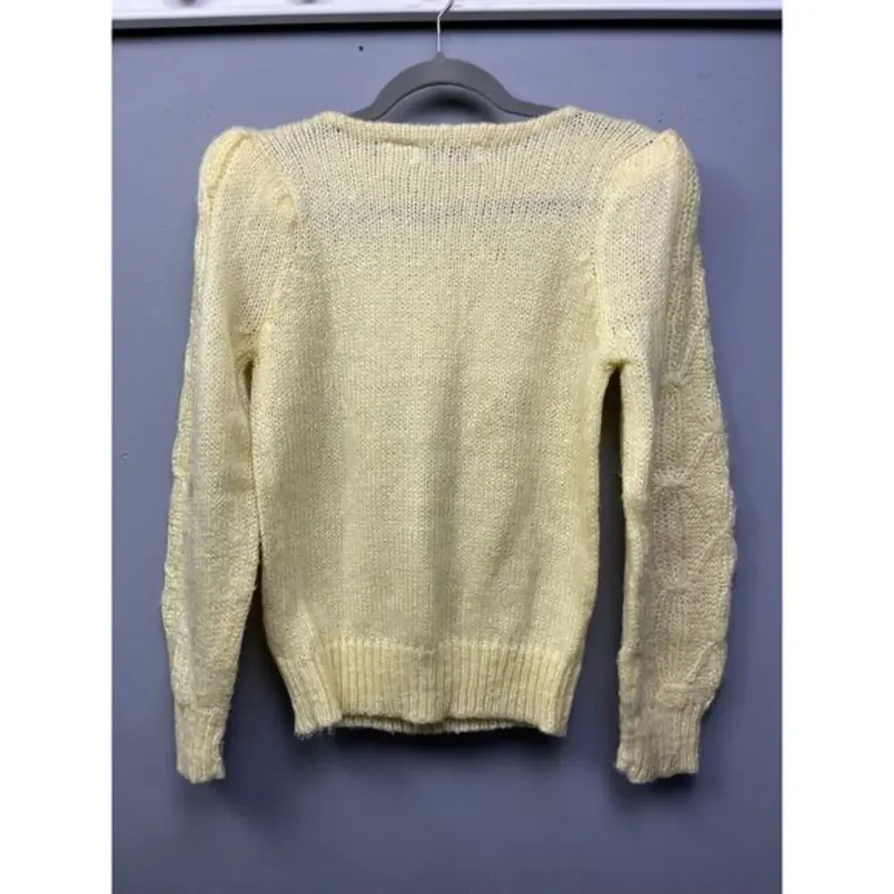 Vintage Cristina's Cable Knit Sweater Womens Medium Yellow‎ Puff sleeve Pullover